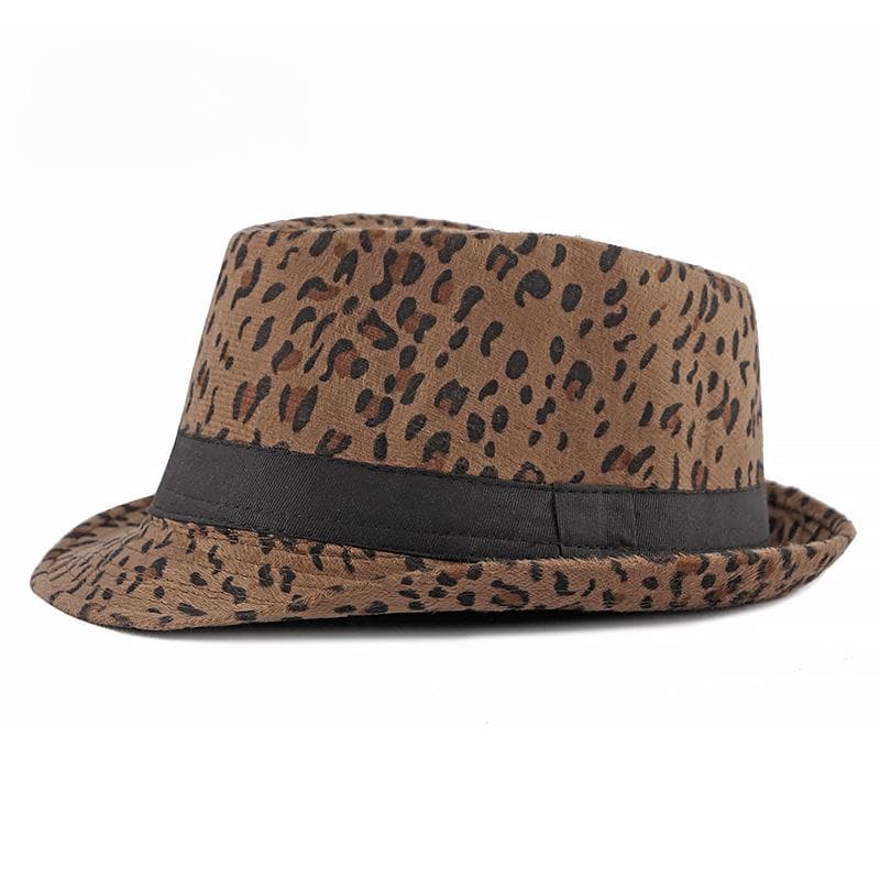 Autumn Winter Women's Fashion Top Hat Sexy Fashion Jazz Hat British Retro Gentleman Hat Men Leopard Animal Fedoras Top Party Hat brown