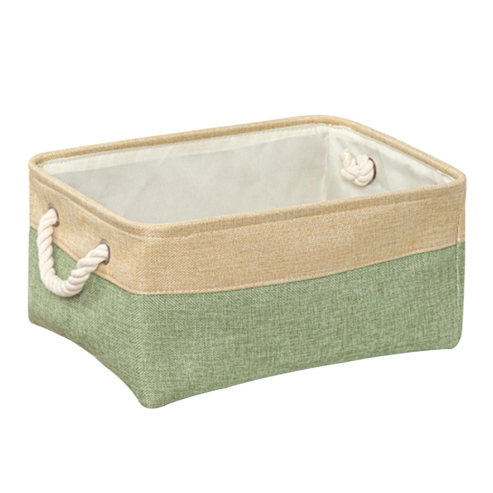 Foldable Storage Basket Green Beige Cotton Linen Fabric Clothing Organizer Box Toy Storage Bin with
