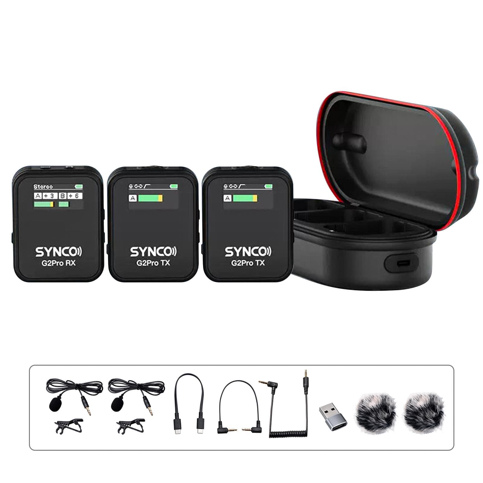 SYNCO G2A2 Pro Wireless Microphone System with 1 Receiver & 2 Microphones 200M Transmission Range 6 1 Receiver & 2 Microphones black