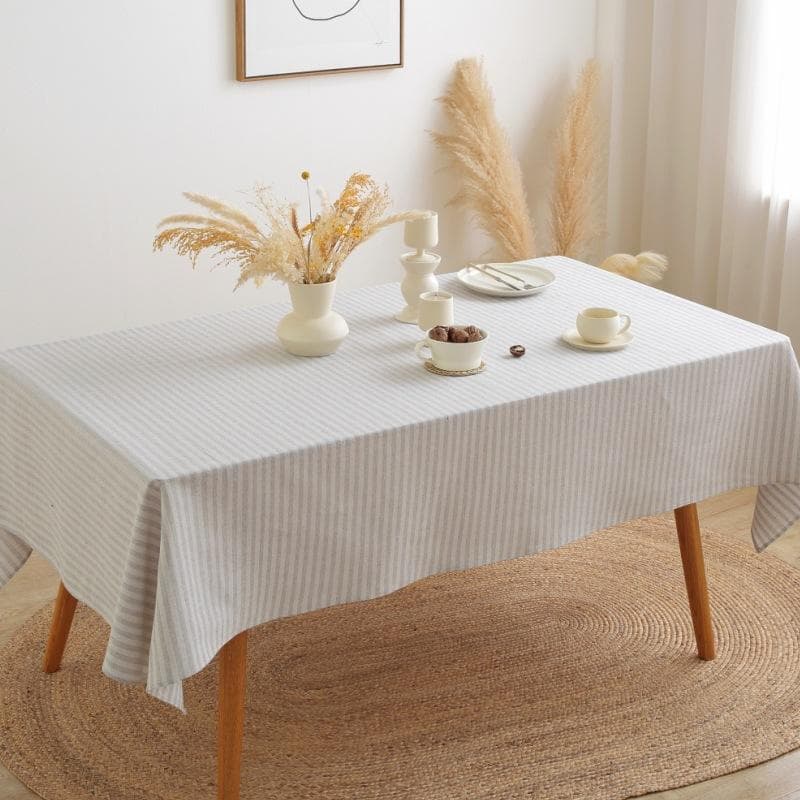 Minimalist Striped Tablecloth Cotton Linen Rectangular Dining Table Mat Household Coffee Desk Dustproof Decorative Cover Cloth 90x90cm