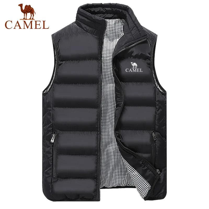 Camel Embroidery Men's Autumn Winter High Quality Cotton Tank Top Jacket Fashion Casual Comfort Sleeveless Thickened Jacket 2XL black