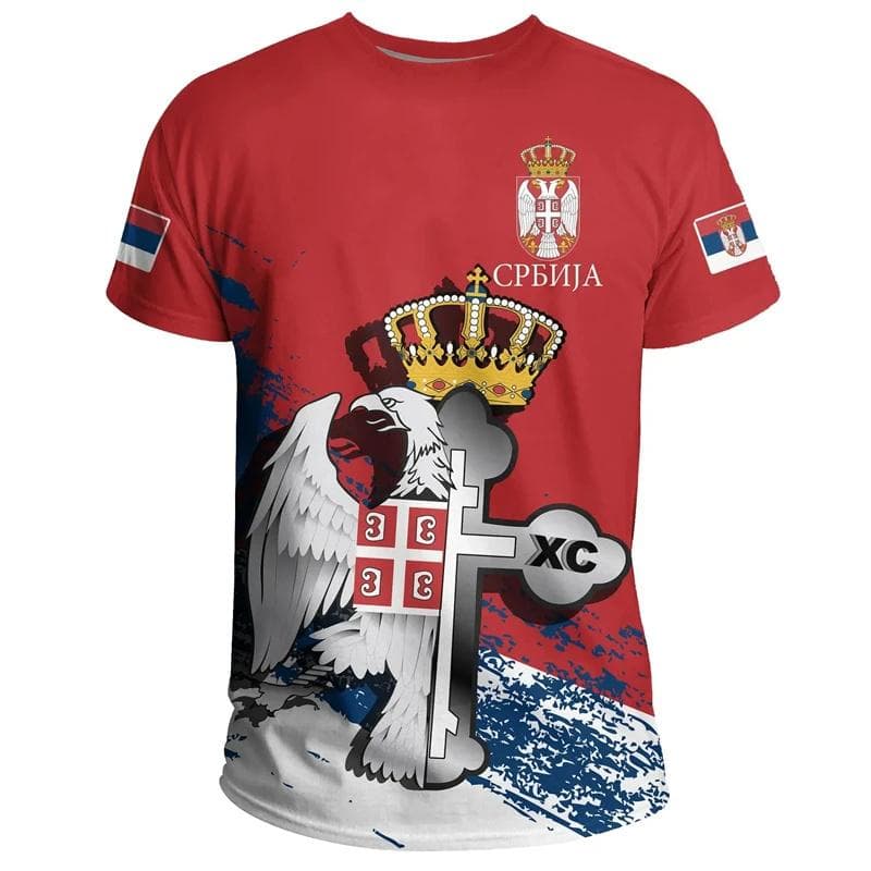 Serbia Flag 3D Printed T-shirt Serbian National Emblem Fashion Men's Oversized Sports Streetwear T-shirt XXXL