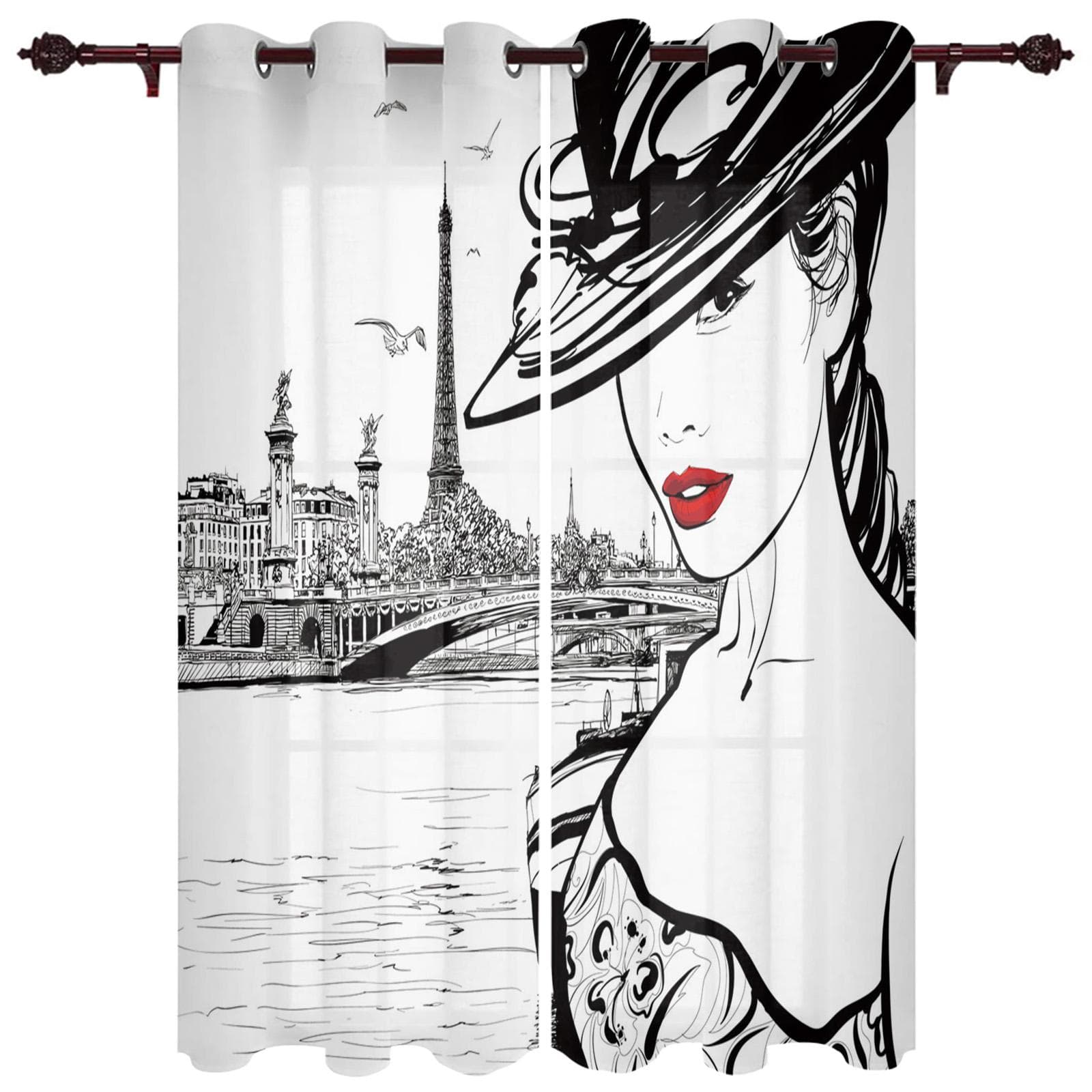Paris Architecture Pink Window Curtains Bedroom Kitchen Curtain Panel Christmas Home Decor Curtains for Living Room 135W x 60H(cm)
