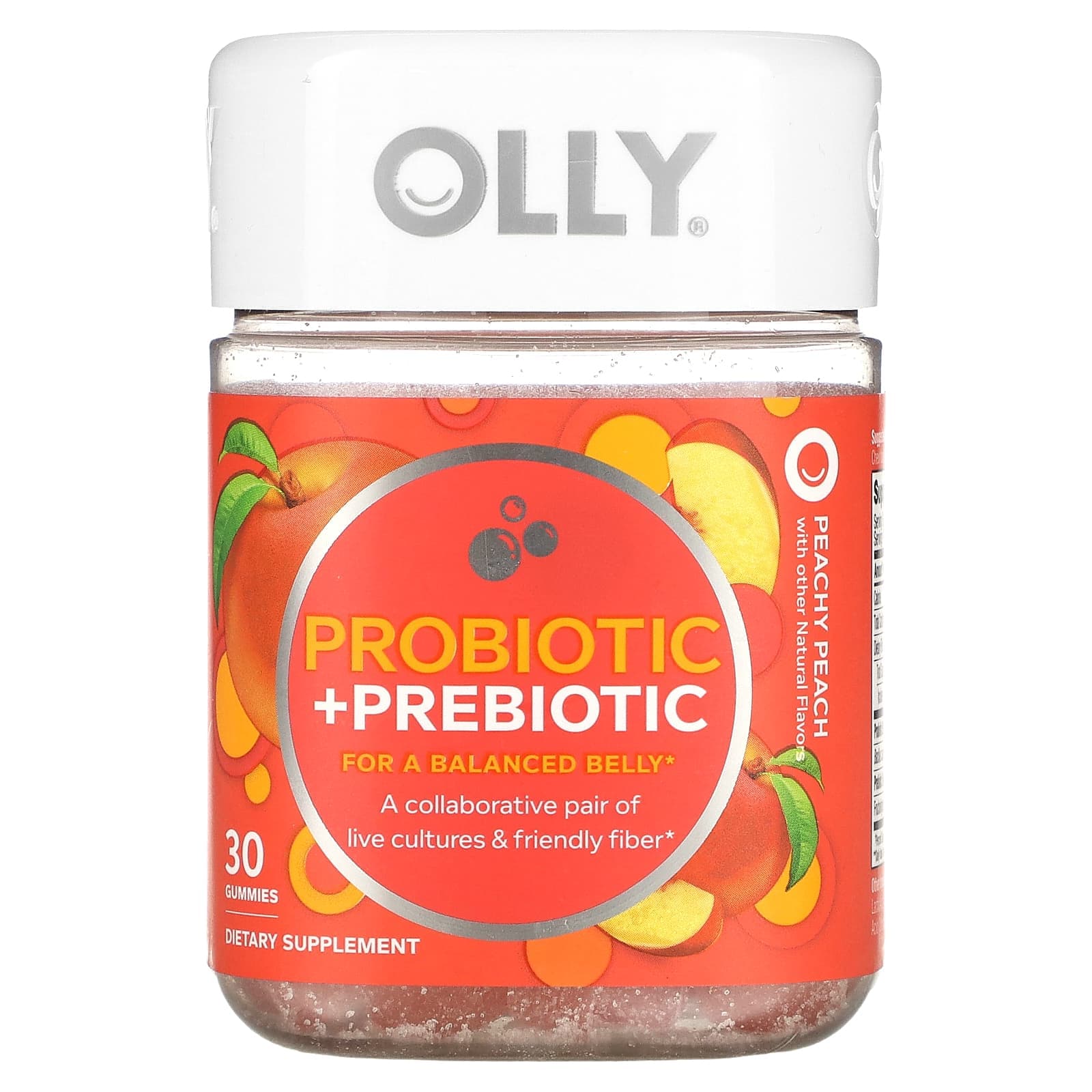 OLLY, probiotic + prebiotic, peach peach, 30 gummies