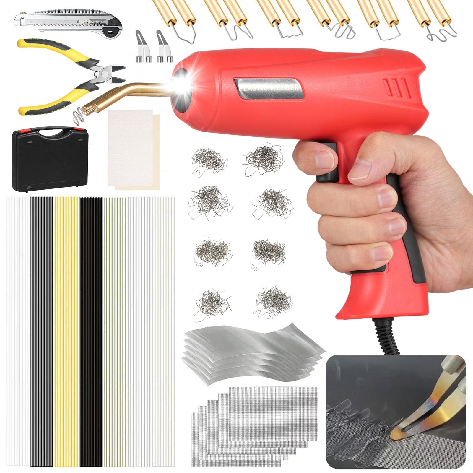 150W Plastic Welder,2 in 1 Handheld Hot Stapler Machine,800PCS Hot Stapler,56 pcs PP Plastic EU red