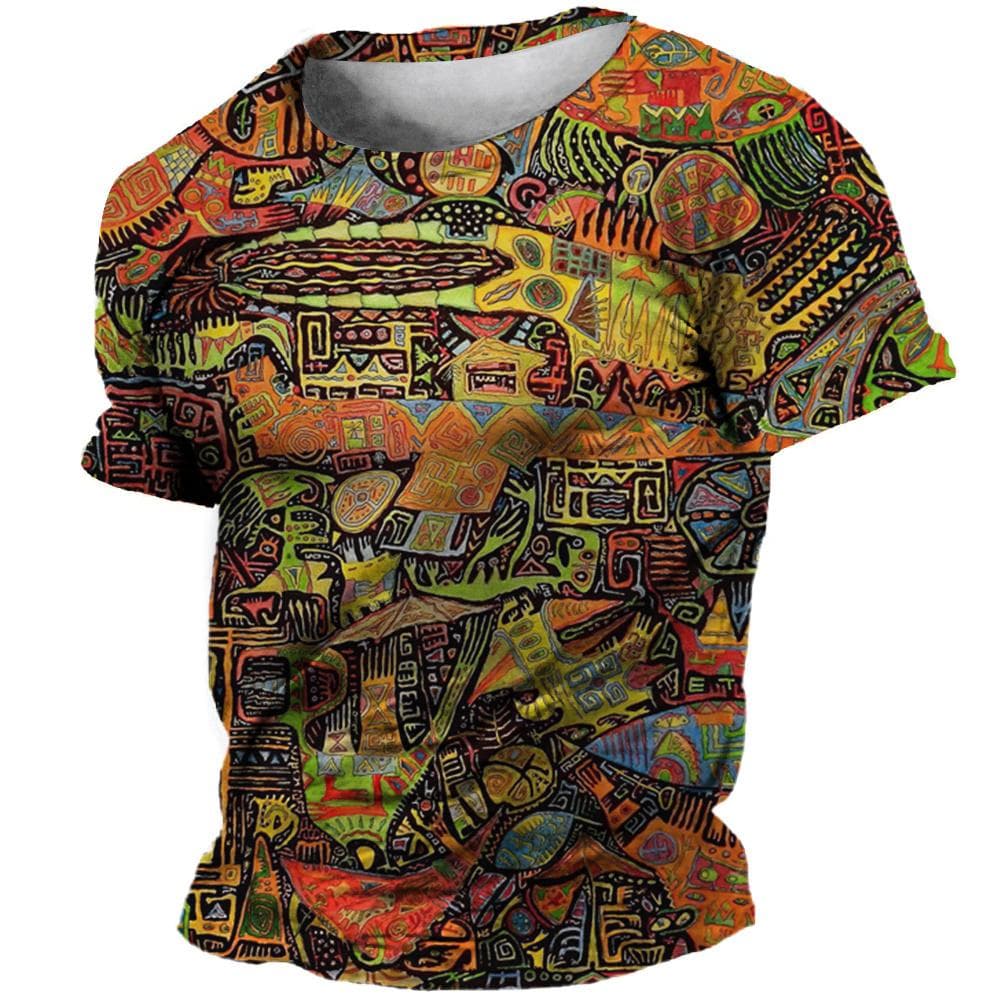 Summer Oversized T-Shirt For Men 3D Ethnic Clothing Tees Tops Printed Pattern Shirts Hip Hop Streetwear Retro Colorful Tshirt 2XL