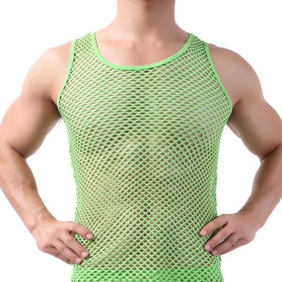 Underwear O Neck Breathable Sleepwear Fish Net Pure Color Vest for Sleeping L green
