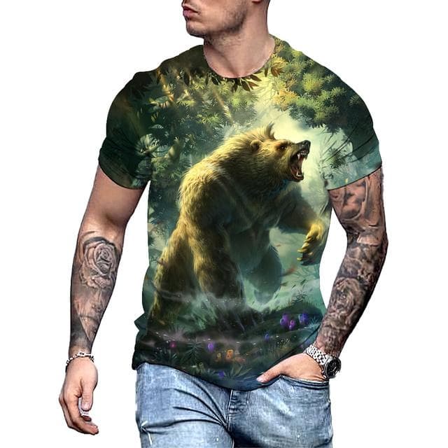 Big Bear 3D Print Summer Men's Round Neck T-shirt Casual Short Sleeve Oversized Pullover Fashion Streetwear Trend Men Clothing XL
