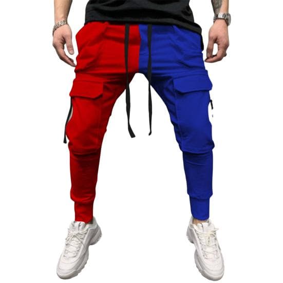 Men Cargo Pants Drawstring Elastic Waist Loose Multi Pockets Contrast Color Soft Breathable Ankle-banded Daily Sports Streetwear M
