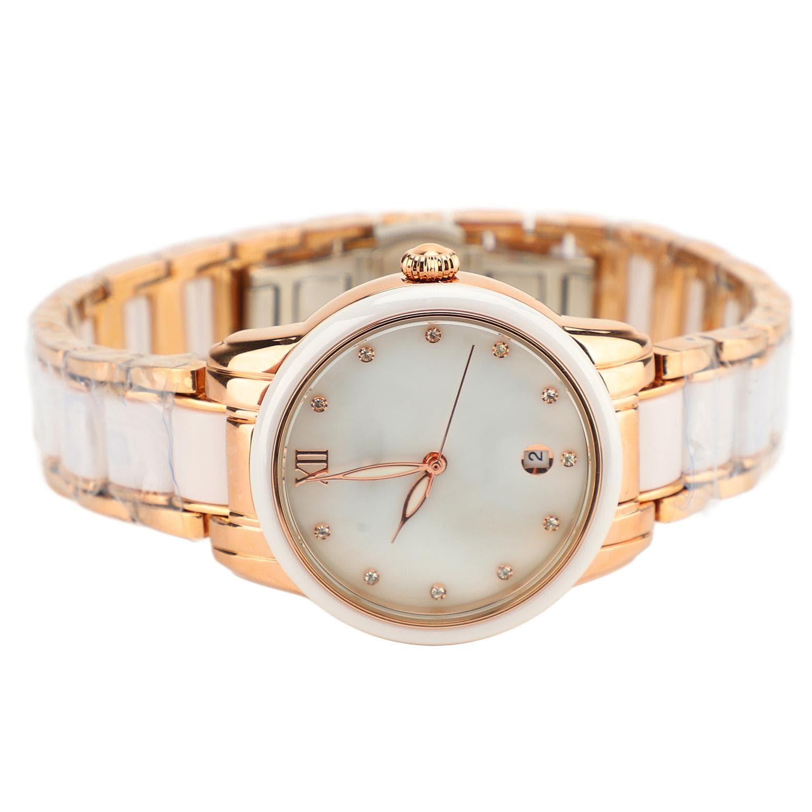 Women Crystal Accented Watch 30 Meters Water Resistant Two Tone Stainless Lady Analog Dress Watch