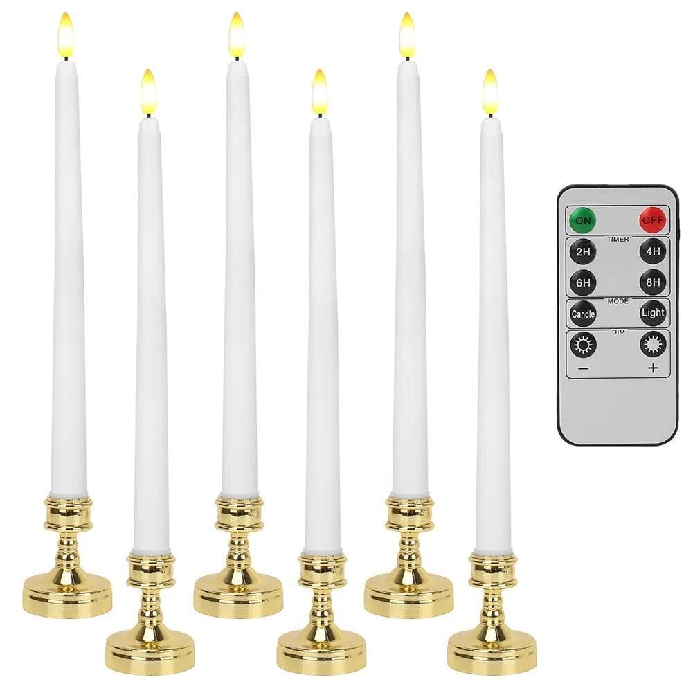 6pc Pack Flameless Taper Candle with Base Flickering LED Tea Light with Candle Holder for Halloween Wedding Christmas Home Decor