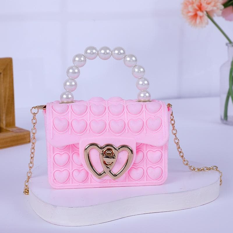 Silicone Love Bubble Jelly Bag, Pressure Relieving Purse, Pop It Handbag with Faux Pearl Handle, Cute Chain Crossbody Bag pink