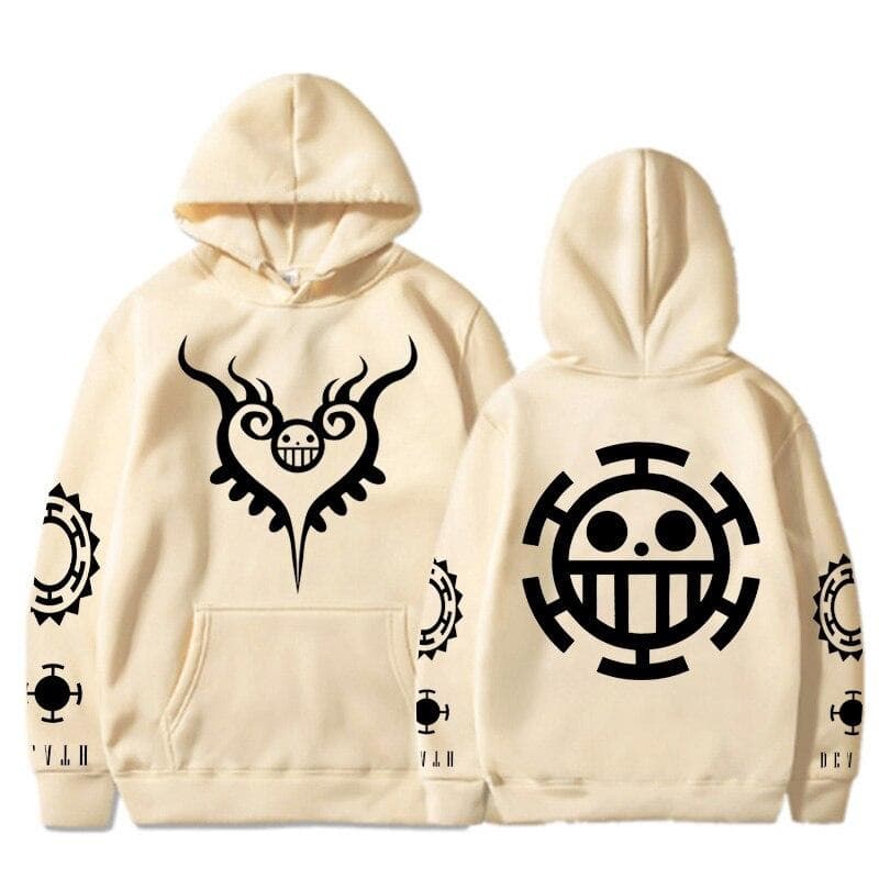 Fashion Anime One Piece Hoodie Loose Unisex Hoodie Law Printing Pullover Long Sleeves Hoodies 2XL beige