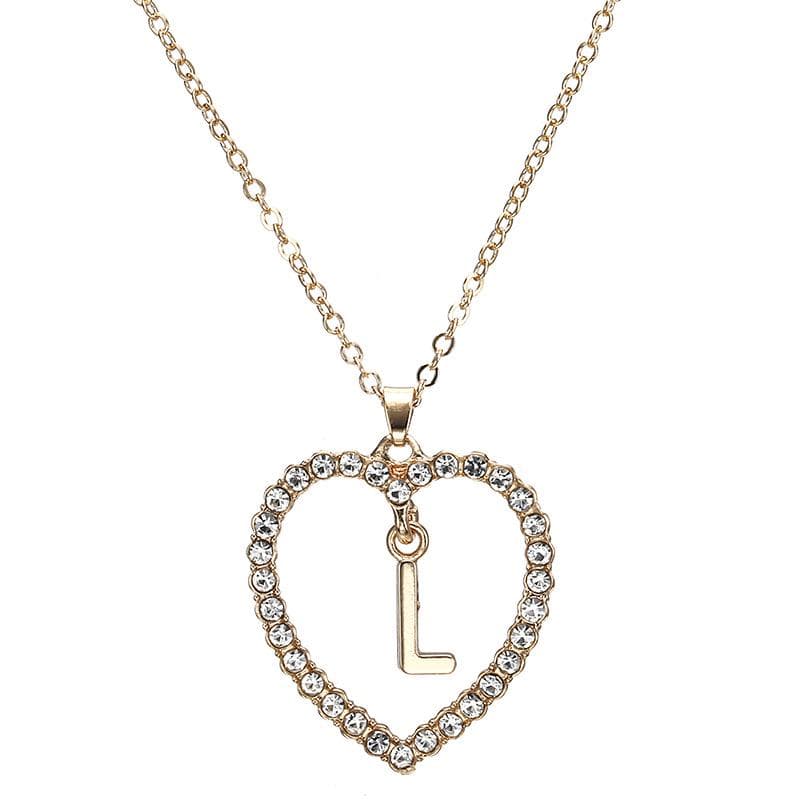 Romantic Love Pendant Necklace for Girls Women Initial Letter Necklace L