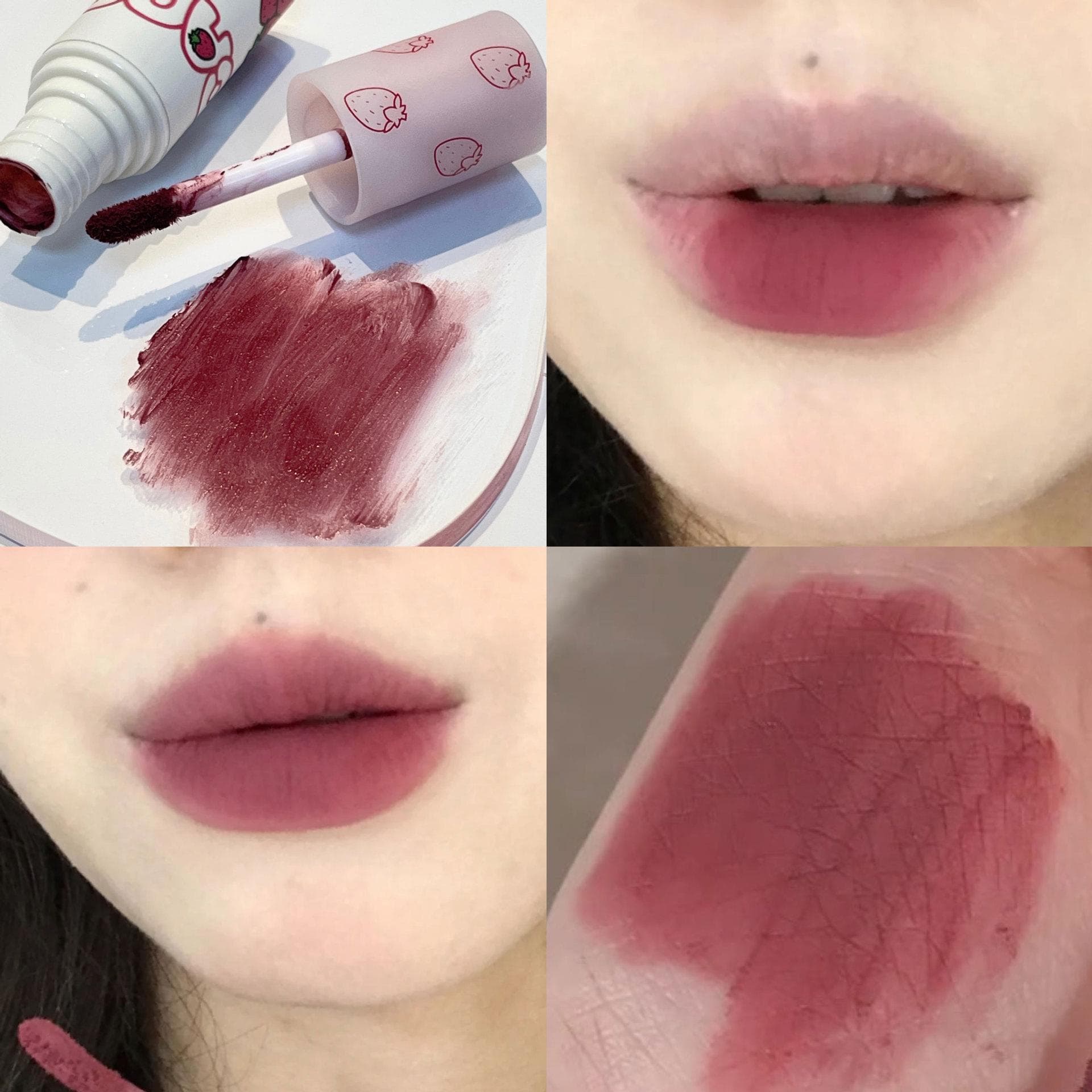 Lovely Strawberry Lip Mud Clay Velvet Matte Lipstick Makeup Waterproof Long-lasting Smooth Red Lip Tint Pigment Lip Gloss