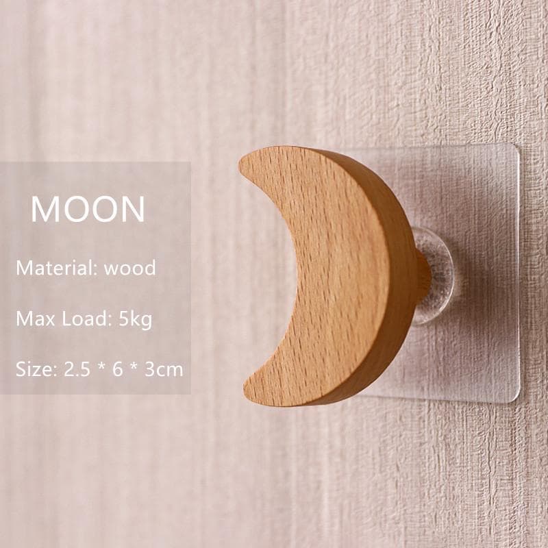 Home Decorative Hooks Wood Wall Hooks Star Key Hook Modern Creative Coat Hook Rack Wall Hanger Bag Hooks for Hanging Moon
