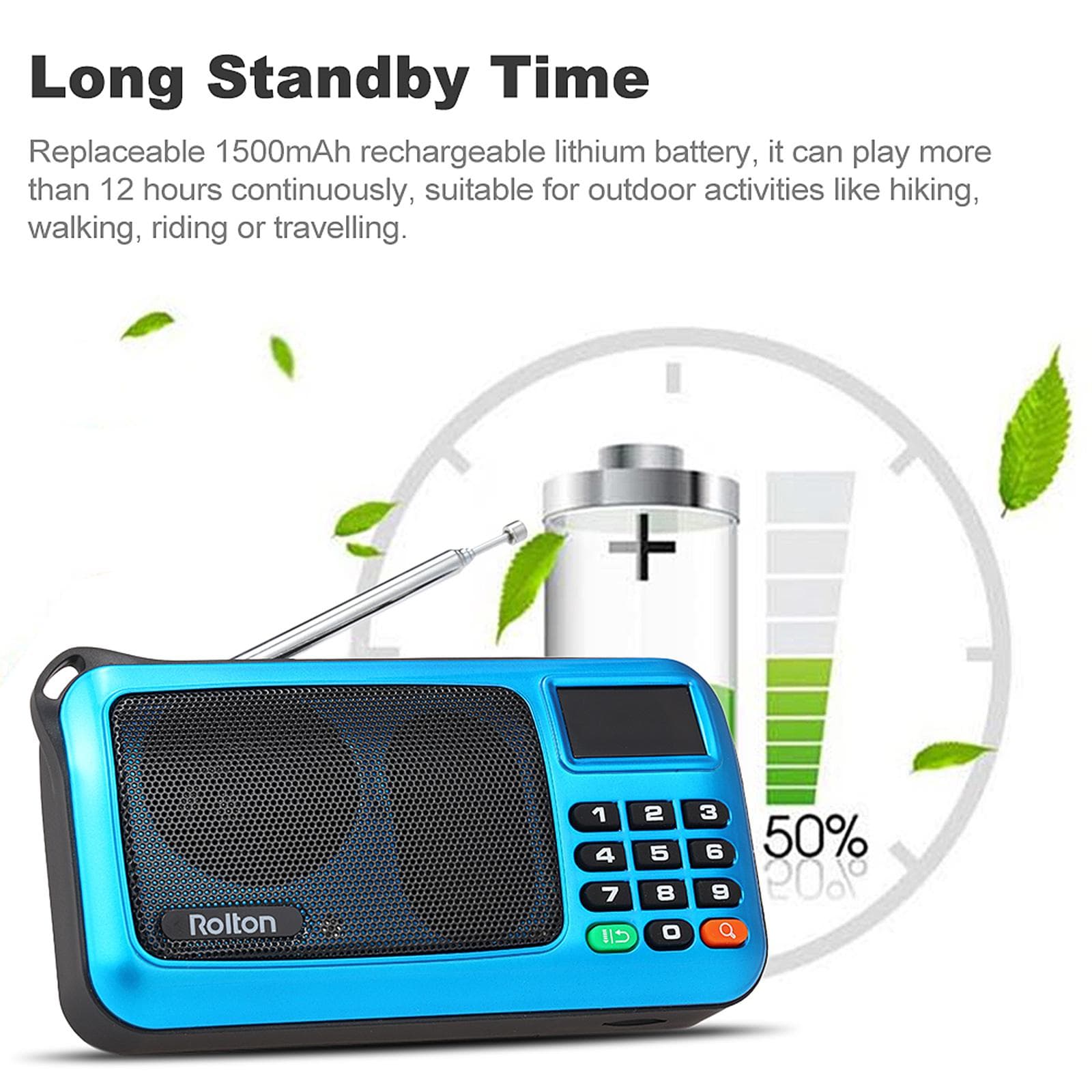 Rolton W405 FM Digital Radio Portable USB Wired Computer Speaker HiFi Stereo Receiver w/ Flashlight gold
