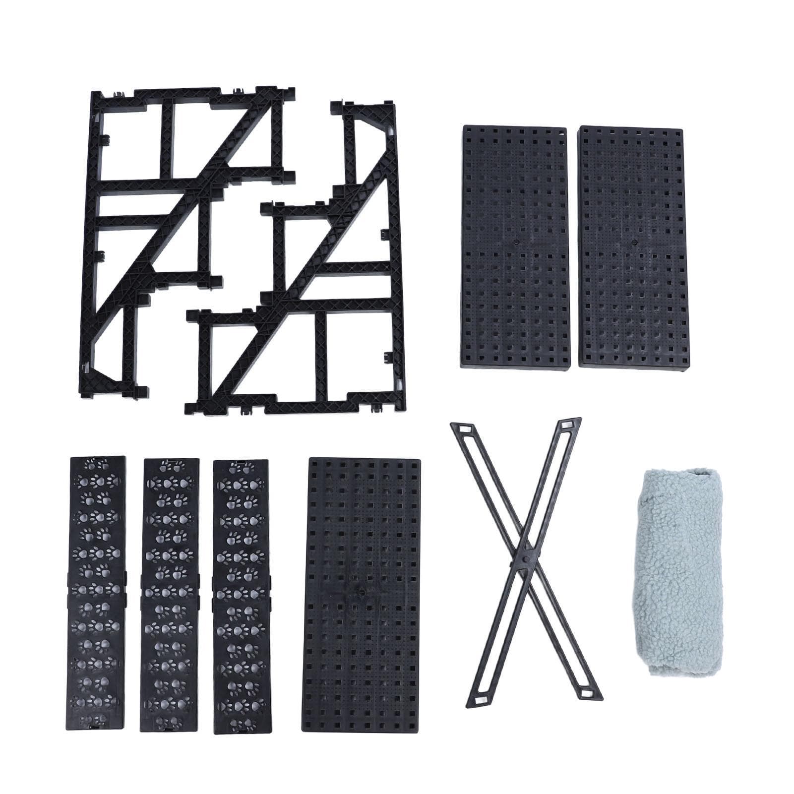 Dog Ramp Steps Easy to Assemble Anti Slip Strong Friction Plastic Soft Fabric Portable for Beds gray