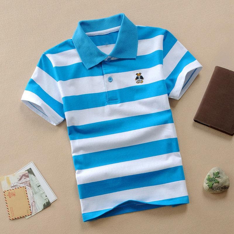 Boys' Short-sleeved T-shirt Polo Shirt Pure Cotton 1-12 Years Old Shirt Medium and Large Children's Striped Lapel Cotton T-shirt Summer 90cm
