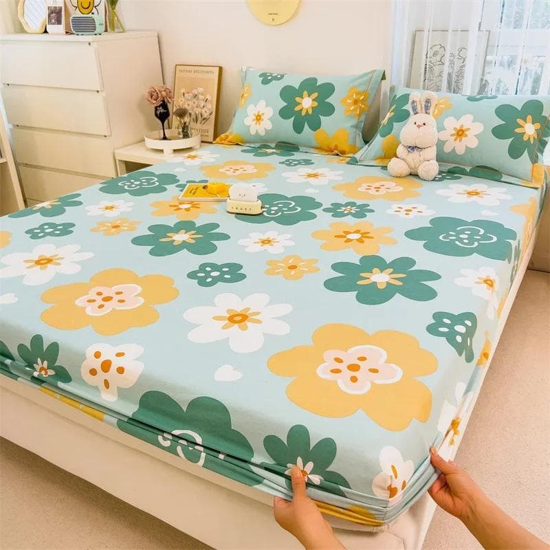 1pc 100%Cotton Bed Sheets Love Pattern sabanas cama matrimonial Queen/King Bed Cover Full Set Single Fitted Bed Sheet on Elastic 120x200x25cm 1pc