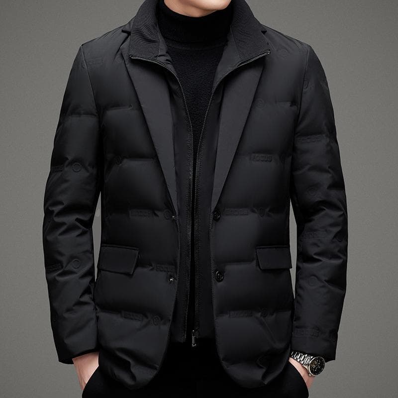 High-End Quality 90% Grey Duck Down Scarf Collar Fake Two-Piece Suit Jacket Winter Business Casual Fashion Puffer Doudoune Homme XXL