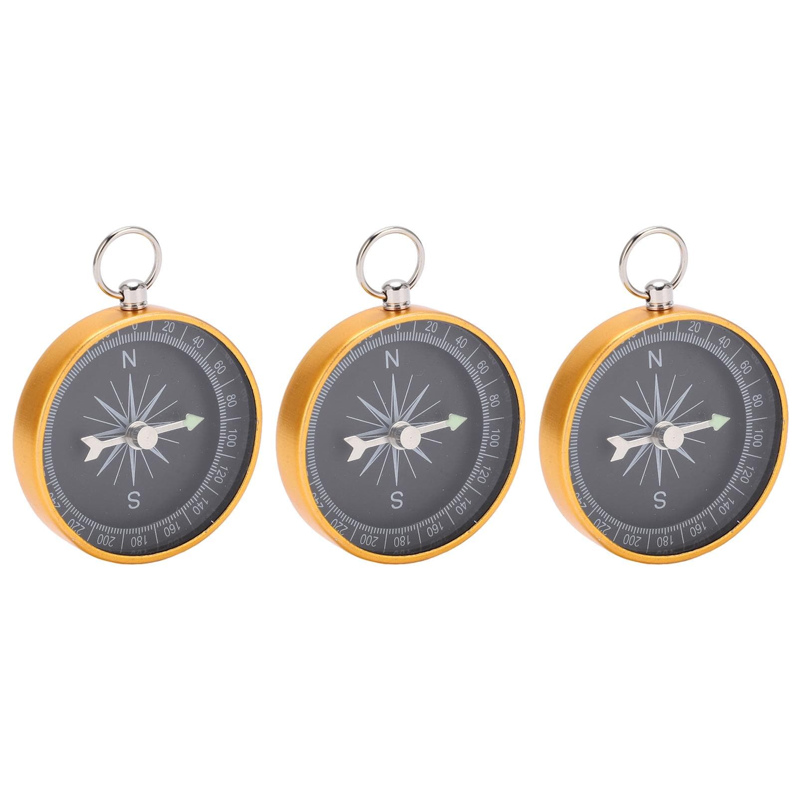 3Pcs Orienteering Compass Aluminum Alloy Keychain Compass for Hiking Hunting Motoring