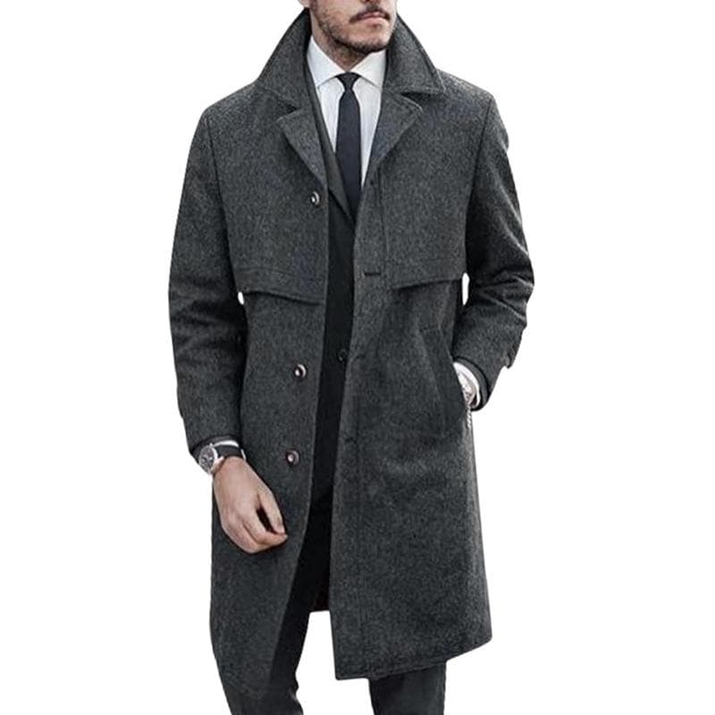 Woolen Men's Coat Long Coat Large Size Single-breasted Button 2XL