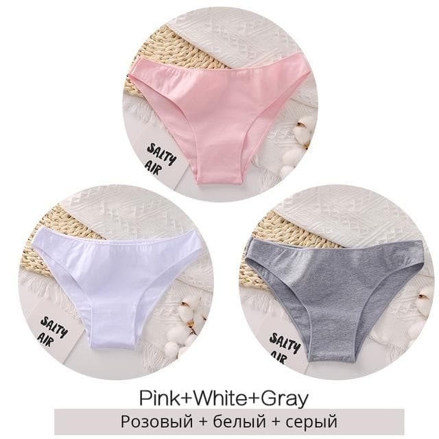 FINETOO M-2XL Women Cotton Underwear 3Pcs/set Comfortable Panties Ladies Plus Size Underpants Solid Color Briefs Female Lingerie XXL