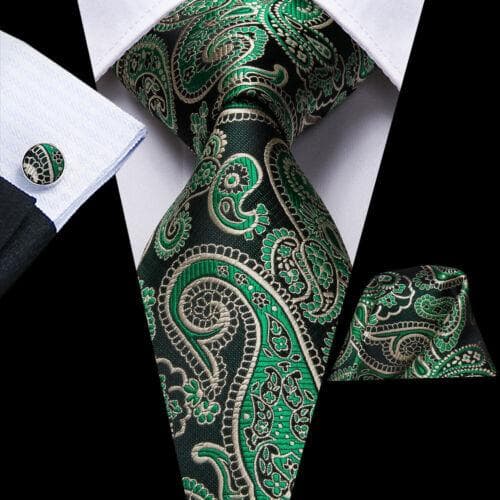 Mens Tie Classic Silk Necktie Pocket Square Cufflinks Set Paisley Floral Wedding N-3524