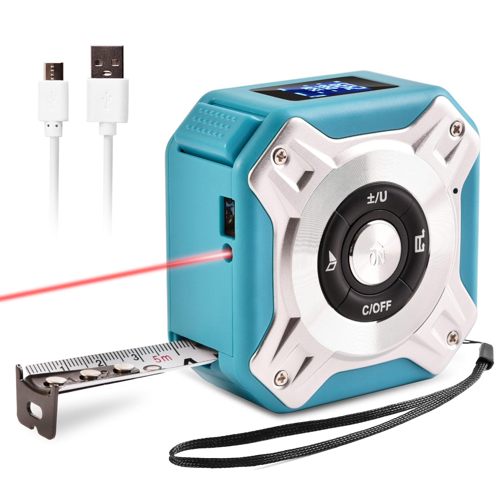 Infrared Electronic Tape Measure, 2-in-1 Handheld Electronic Rangefinder Measure Automatic blue/silver