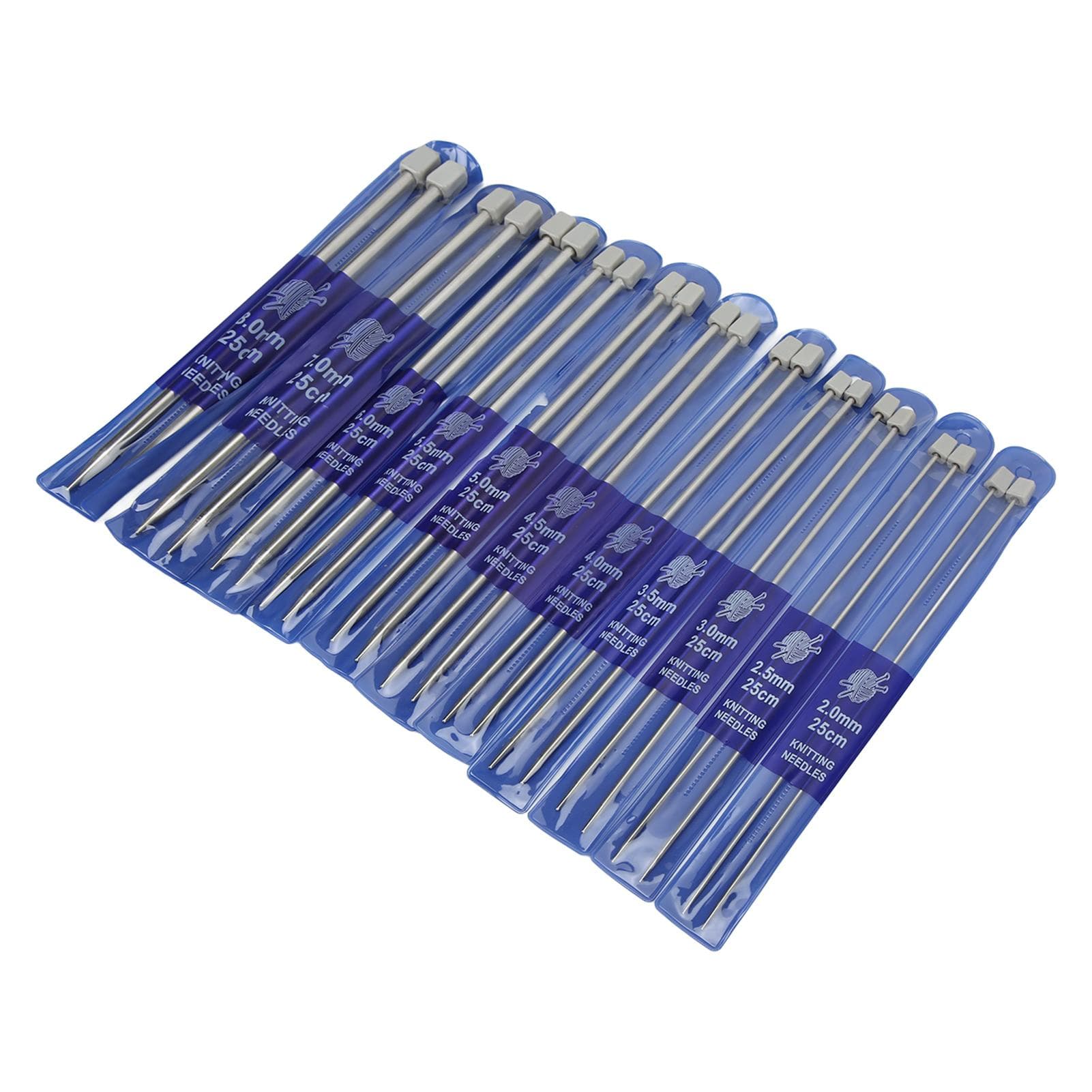 22Pcs Knitting Needles 25cm Stainless Steel Glossy Wide Application Metal Knitting Needles Set