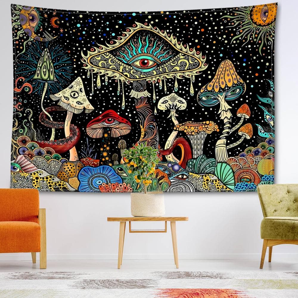 Starry Sky Eyes Mushroom Tapestry Wall Hanging Mysterious Witchcraft Art Hippie Tapitz Living Room Bedroom Home Decor 200x150CM