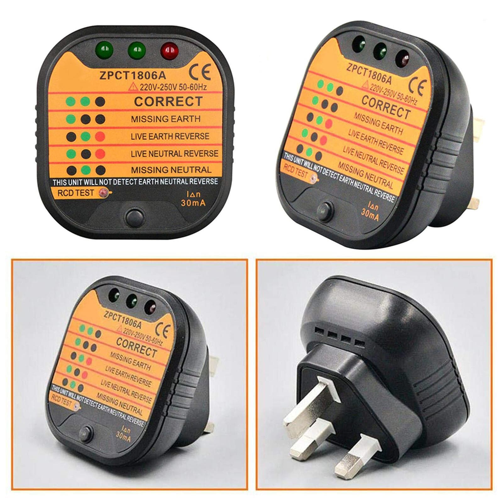 Electric Socket Tester Automatic Outlet Polarity Check Meter Detector with RCD Function and UK Plug