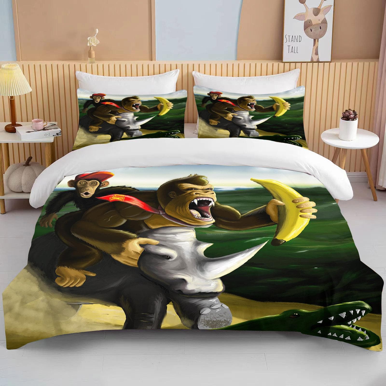 Monkey Cartoon Donkey Kong Duvet Cover Set King Queen Double Full Twin Single Size Bed Linen Set  children bed cover set EU single(135x200cm)