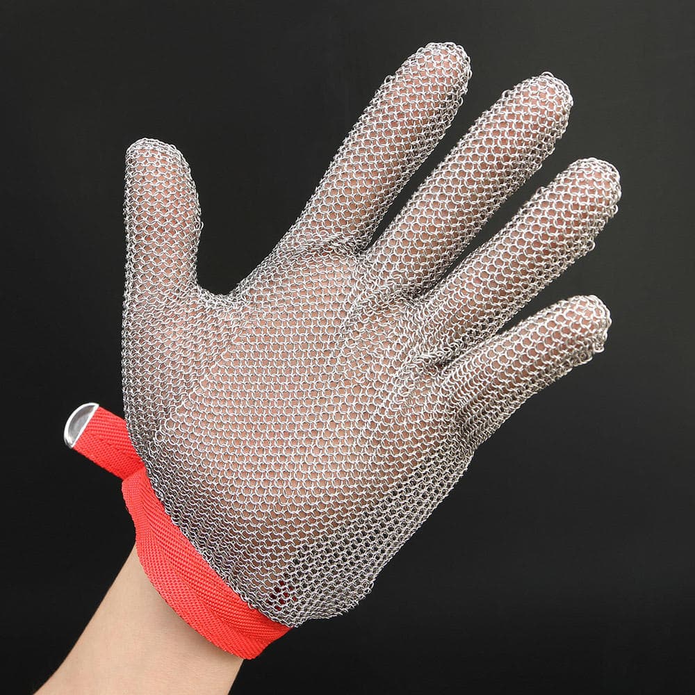 High-quality Stainless Steel Mesh Knife Cut Resistant Chain Mail Protective Glove XL red/silver