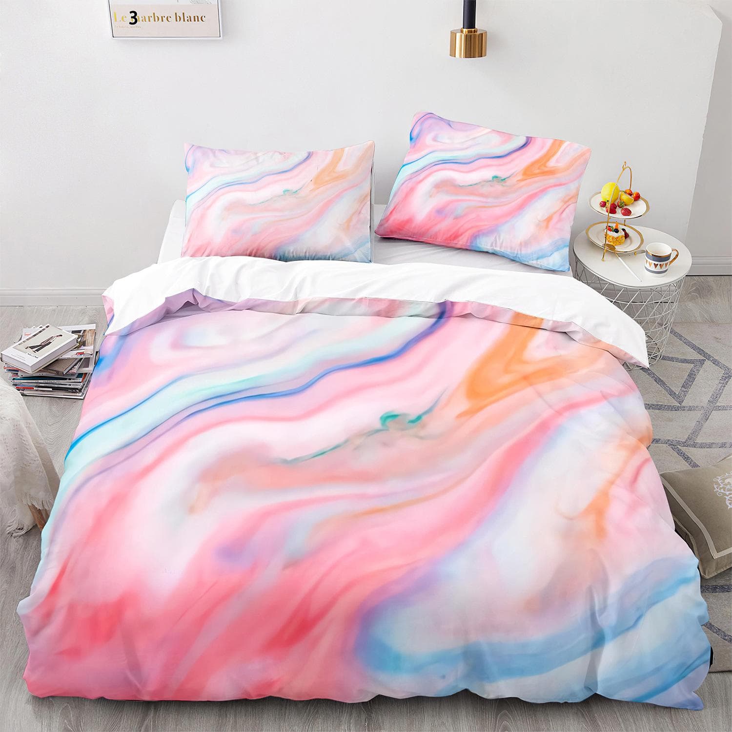 White Gold Abstract Marble Texture Bedding Set Boys Girls Twin Queen Size Duvet Cover Pillowcase Bed Kids Adult EU single(135x200cm)
