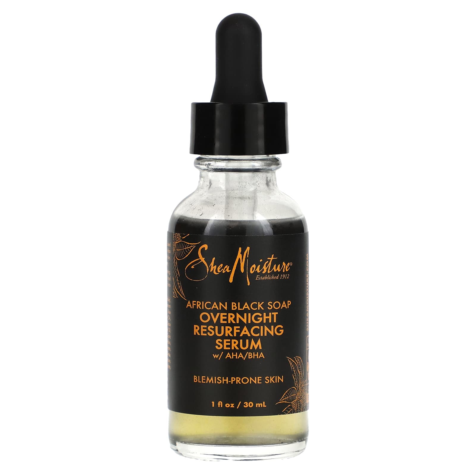 SheaMoisture, African Black Soap, Overnight Resurfacing Serum with AHA/BHA, 1 fl oz (30 ml)