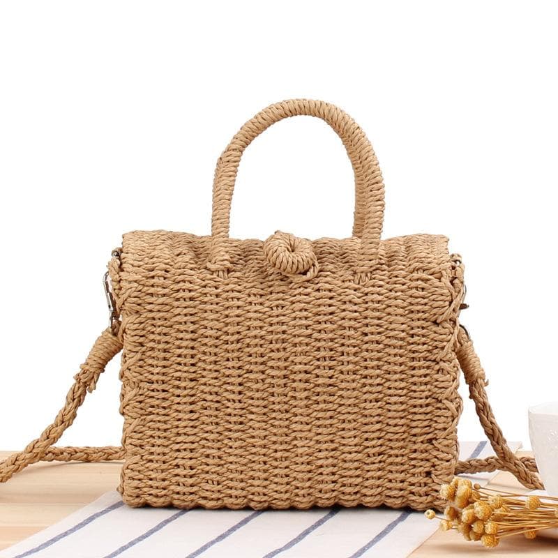 Summer Straw Beach Bag Handmade Handbag Women Rattan Bohemian Woven Crossbody Bucket Bags 20x10x15cm camel