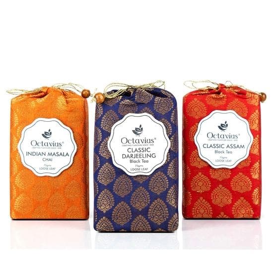 Octavius Indian Tea Collection in Handcrafted Pouches - 225 Gm (3 X 75 Gm Each) | Valentines Day Tea Gift Sets | Indian Masala