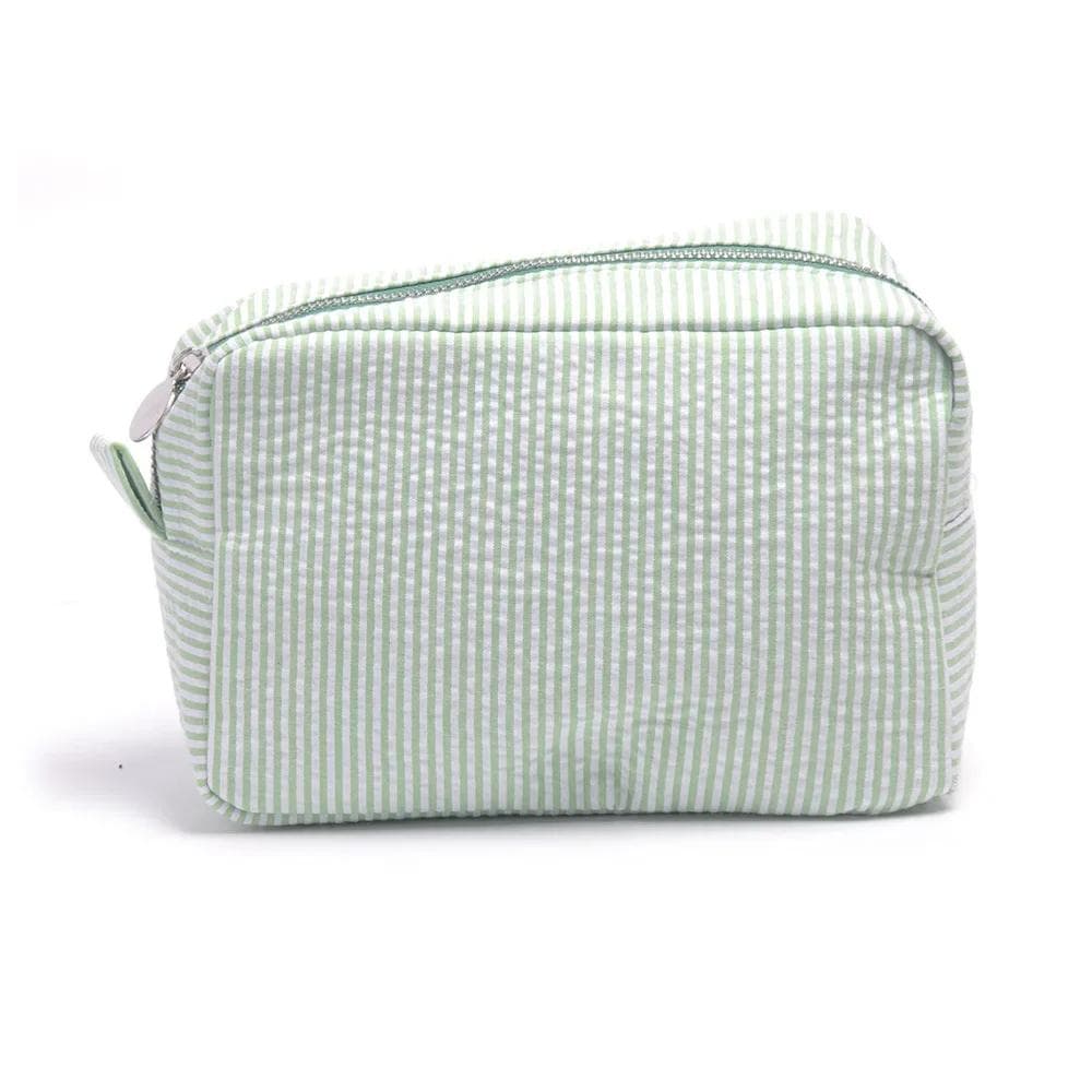 Seersucker Ruffle Cosmetic Bags Pink/Purple Striped Storage Make Up Bags for Women Lady with Zipper Travel Bag Makeup Bag green