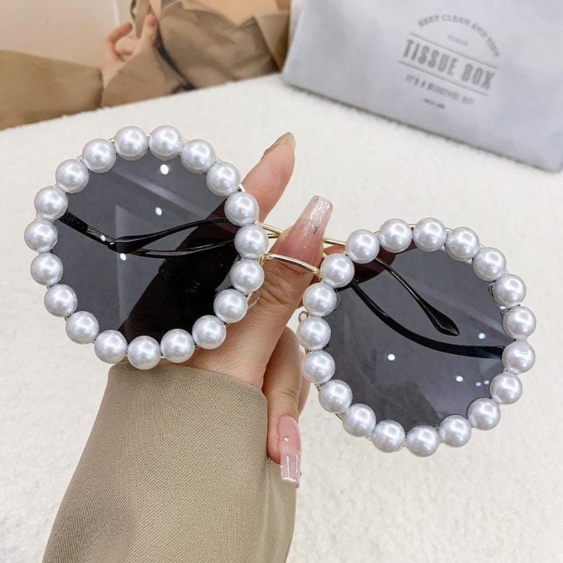Wave Legs Sunglasses Women'S Rihanna With Glasses Pearl Metal Round Frame Sunglasses