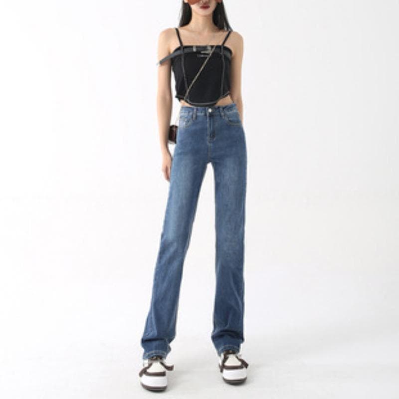 Spring and Summer Jeans for Women In Summer New High-waisted Straight Cigarette Pants for Women Versatile Meat Cover Narrow Version Straight Pants 2XL