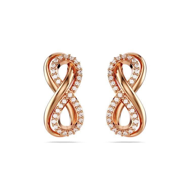 Swarovski Hyperbola Wireless Symbol Hollow Design Zirconia Rose Gold Tone Earrings Women earrings 5684085 Box (Random Color)
