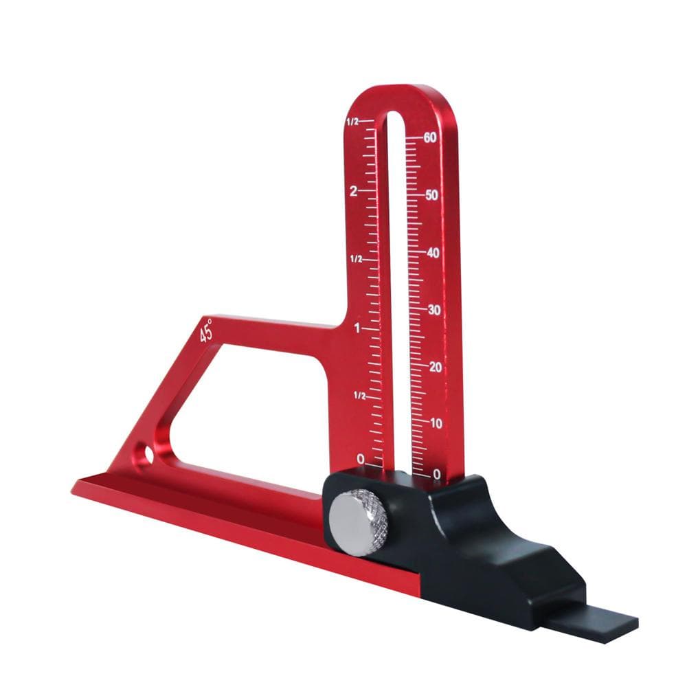 Table Saw Depth Gauge Tool 060mm Adjustable Tabletop Height Gauge with Metric and Imperial Scales red