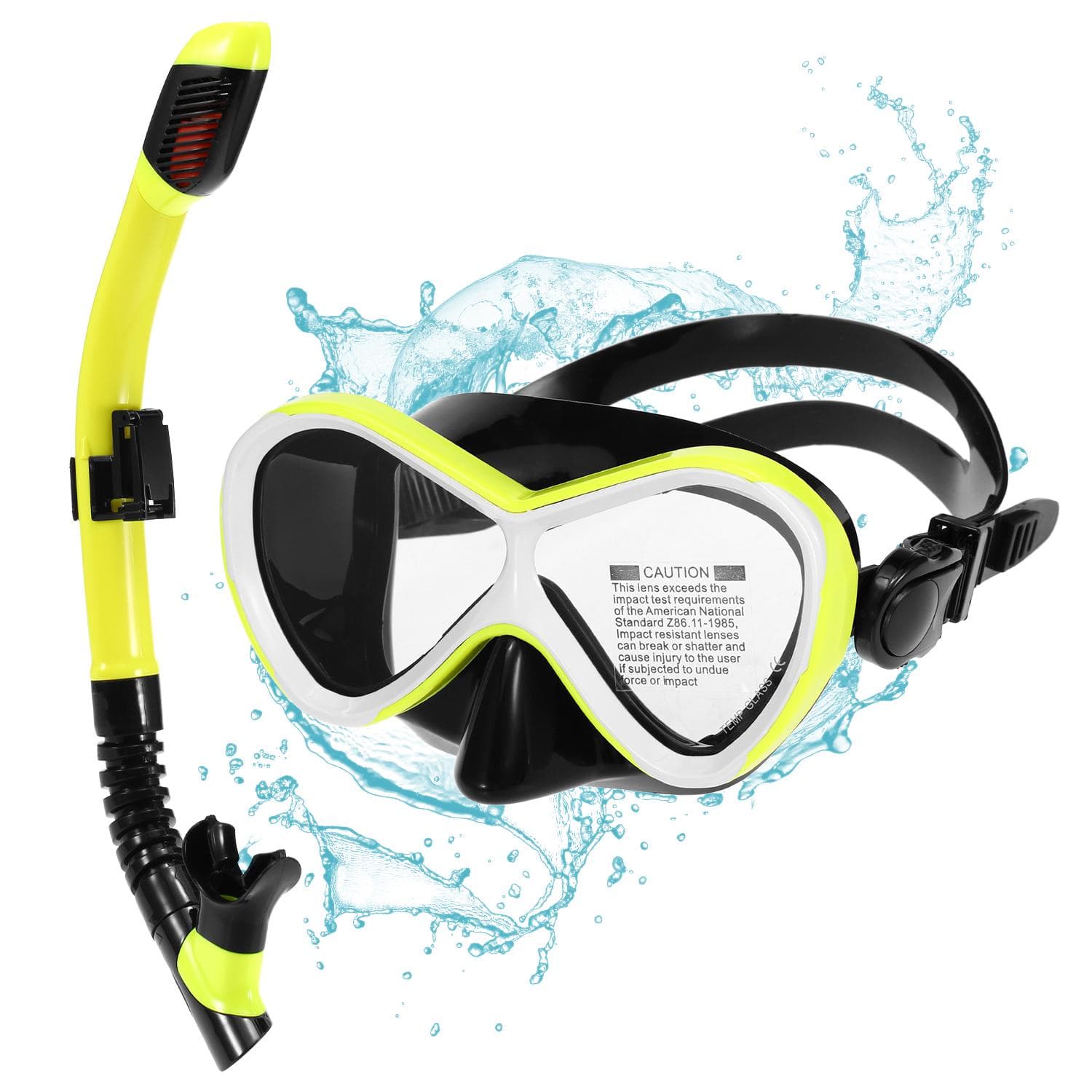 Kids Professional Swimming Goggles with Dry Snorkel Tube Set Anti-fog Goggles for Scuba Snorkel yellow