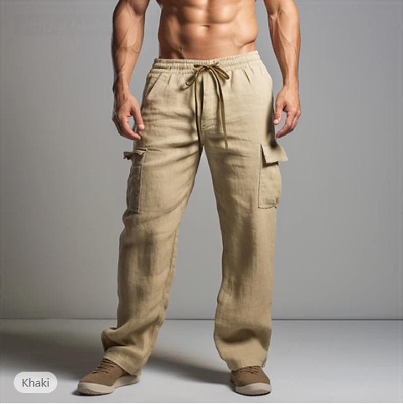 Men's Pants Casual Loose Lightweight Drawstring Elastic Waist Summer Yoga Beach Straight Trousers for Men Breathable Pants with Pockets XL khaki