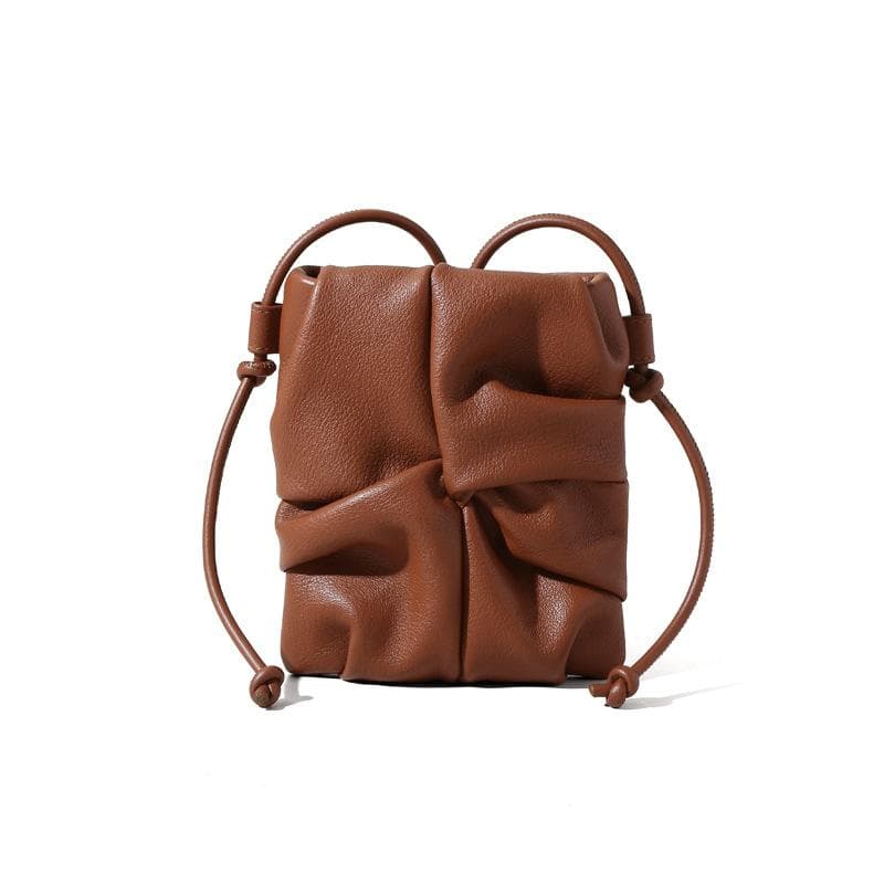 Spring and Summer Leather Pleated Bag for Women's Niche Design Crossbody Bag Mini Simple Head Leather Shoulder Bag 15*3*18cm