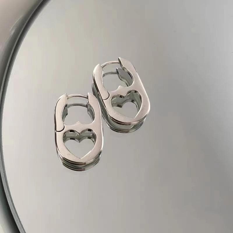 Silver Color Hollow Double Heart Earrings for Women Korean Style Design Ear Buckle Fashion Jewelry Accessories