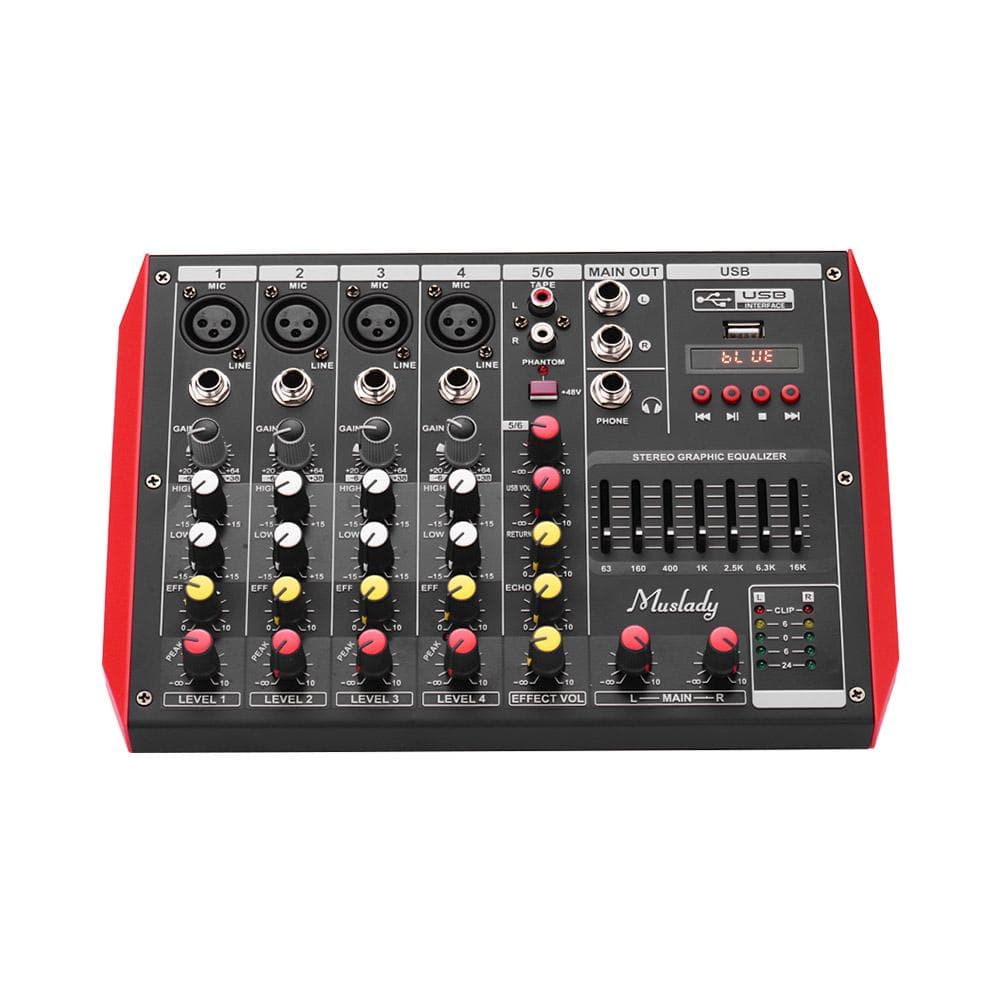 Muslady D6 Mixer console portatile a 6 canali Mixer EQ a 7 bande 6-Channel-EU black