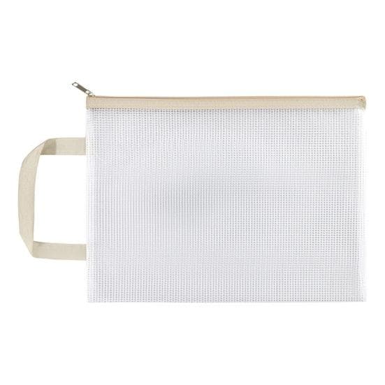 Mesh Zipper Pouch A4 Letter Size Clear Plastic File Bag Waterproof Zip khaki